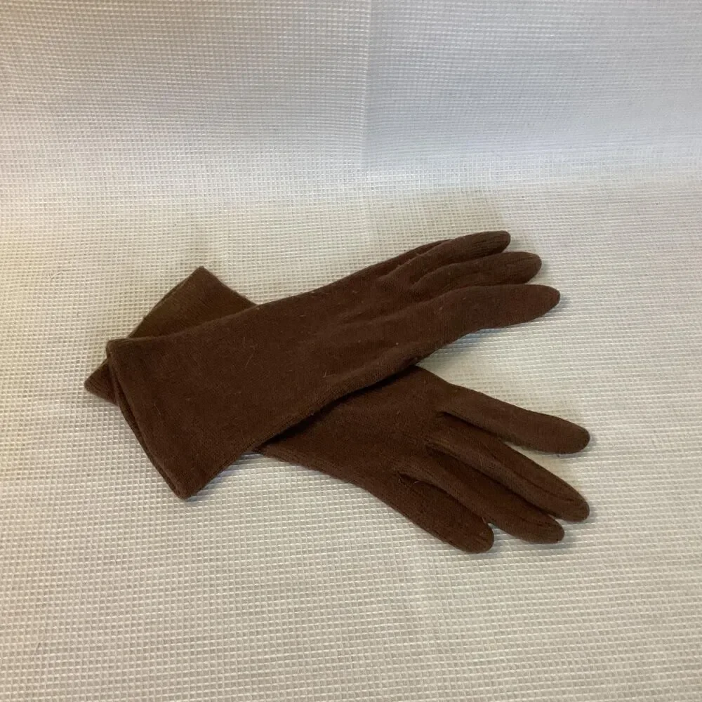 Vintage Ladies Brown Soft Knit Long Gloves MEDIUM